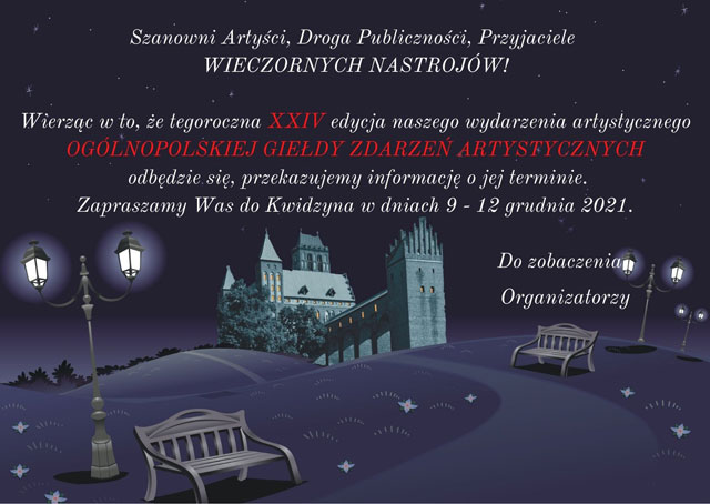 Plakat XXIV OGÓLNOPOLSKA GIEŁDA ZDARZEŃ ARTYSTYCZNYCH Wieczorne Nastroje - Grudzień 2021